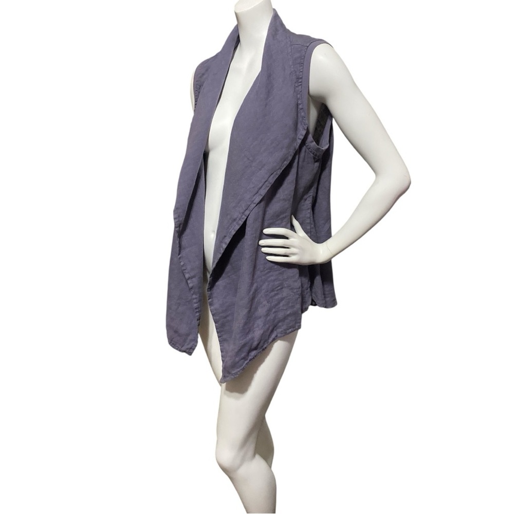 FLAX Linen Gray Open Front Drape Vest Sleeveless Side Pockets Resort Wear Small - Picture 6 of 16